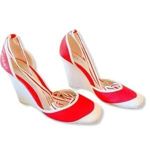 GUESS BY MARCIANO LEATHER TEXTILE WEDGE SHOES SZ 6